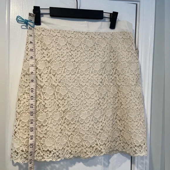 Loft Cream Cotton Ribbon Waist Floral Lace Mini Skirt Zip Lined Size 6 - Picture 4 of 10